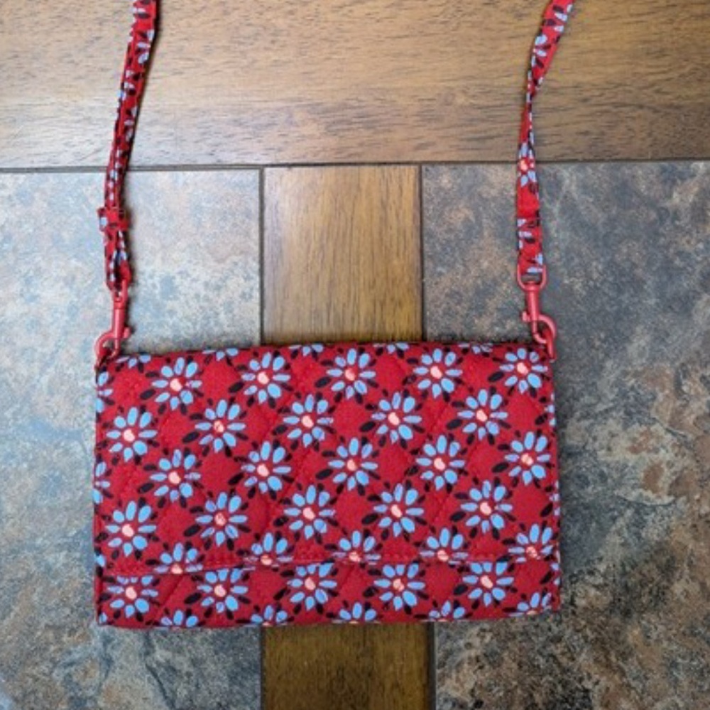Vera Bradley Red Floral Venetian Flowers Wallet Crossbody Bag